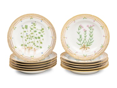 A Set of Twelve Royal Copenhagen Flora Danica Dinner Plates