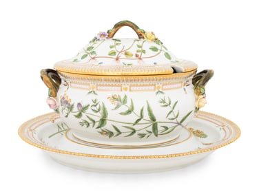 A Royal Copenhagen Flora Danica Porcelain Oval Tureen and Stand