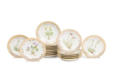 A Set of Sixteen Royal Copenhagen Flora Danica Porcelain Bread Plates
