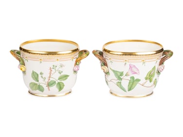 A Pair of Royal Copenhagen Flora Danica Porcelain Cache Pots