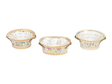 A Group of Three Royal Copenhagen Flora Danica Porcelain Fruit Baskets