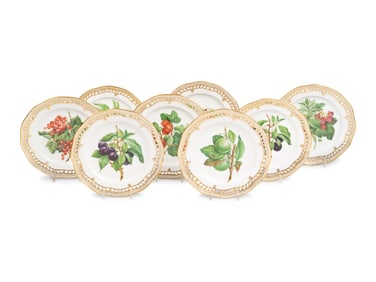 A Set of Eight Royal Copenhagen Flora Danica Porcelain Fruit Plates