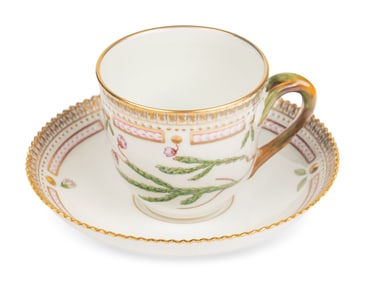 A Set of Twenty-Nine Royal Copenhagen Flora Danica Porcelain Cups and Saucers