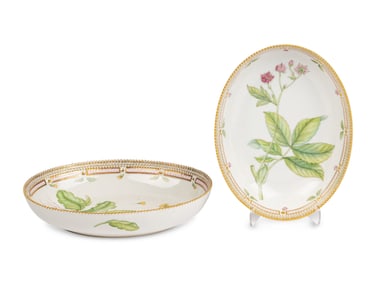 A Pair of Royal Copenhagen Flora Danica Porcelain Oval Vegetable Bowls