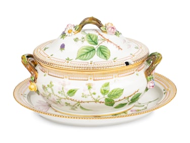 A Royal Copenhagen Flora Danica Porcelain Covered Tureen and Platter