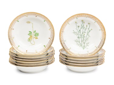 A Group of Thirteen Royal Copenhagen Porcelain Soup Plates