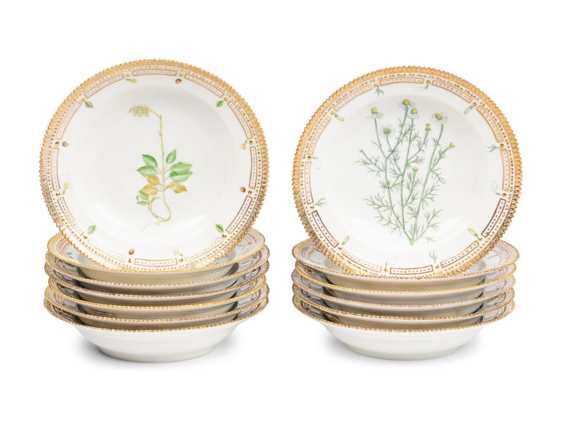 A Group of Thirteen Royal Copenhagen Porcelain Soup Plates (1 of 4)