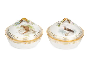 A Pair of Royal Copenhagen Fauna Danica Porcelain Covered Vegetable Dishes