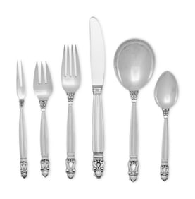 A Georg Jensen Acorn Silver Flatware Service