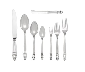 A Georg Jensen Acorn Silver Flatware Service