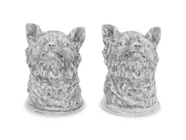 A Pair of German Silver Fox-Head Hunting Cups