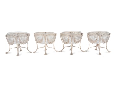 A Set of Four George III Silver and Cut Glass Sweetmeat Bowls
