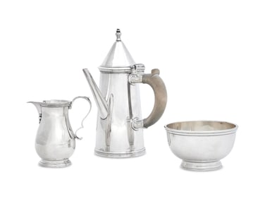 An Assembled English Silver Three-Piece Coffee Service