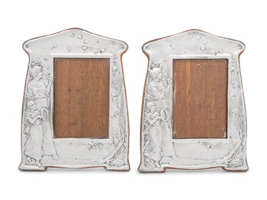 A Matched Pair of English Arts & Crafts Silver-Mounted Frames