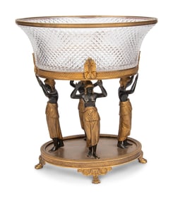 An Austrian Gilt and Patinated Bronze and Diamond-Cut Glass Centerpiece Bowl