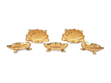 A Set of Five Brass or Gilt Metal Shell-Form Dishes