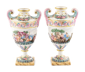 A Pair of Capodimonte Style Urns