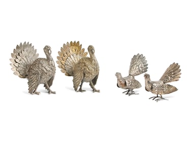 Four Silver-Plate Turkey Table Ornaments