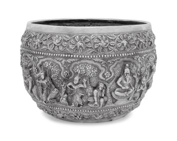 A Large Burmese Silver Bowl