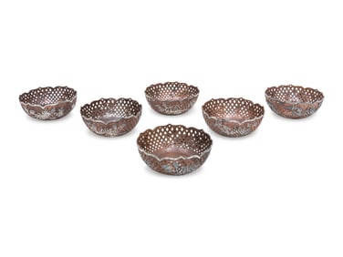 A Set of Six Chinese Export Copper and Silver Baskets