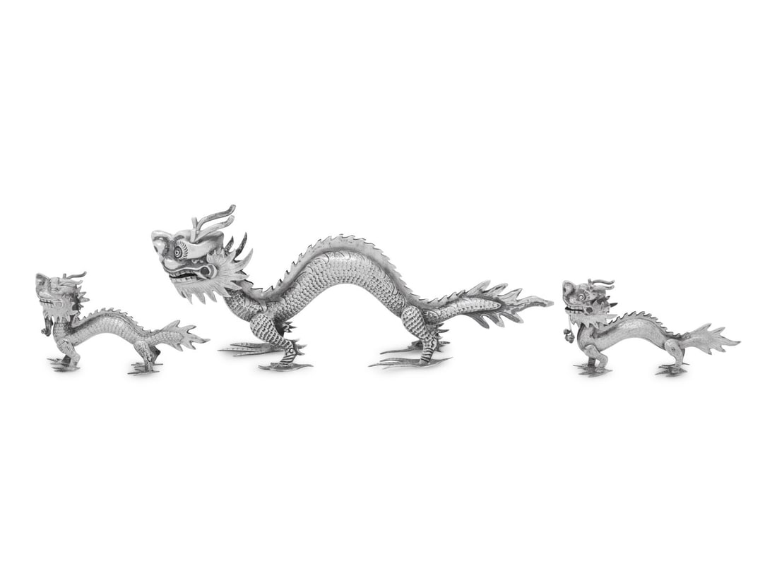 Three Chinese Export Silver Models of Dragons (1 of 4)