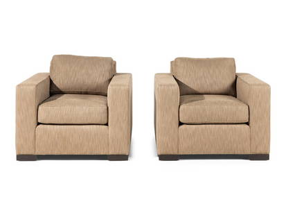 A Pair of Custom Lounge Chairs in the Manner of Jean-Michel Frank: A Pair of Custom Lounge Chairs in the Manner of Jean-Michel Frank with Jim Thompson Great Lakes upholstery. Height 31 1/2 x width 38 x depth 39 1/2 inches. This lot is located in Chicago.