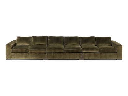 A Custom Velvet Sectional Sofa in the Manner of Jean-Michel Frank: A Custom Velvet Sectional Sofa in the Manner of Jean-Michel Frank with Donghia Ondulato upholstery, separating into three sections for moving. Height 30 x width overall 195 x depth 42 inc