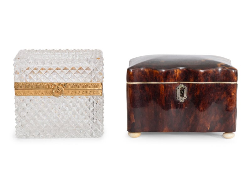 A French Gilt Metal-Mounted Glass Jewelry Case and Faux-Tortoise Box  (1 of 2)