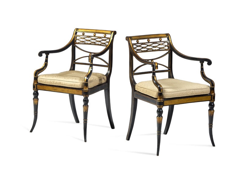 A Pair of Regency Ebonized  and Parcel-Gilt Armchairs (1 of 2)