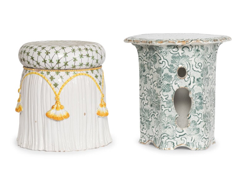 A Victorian Stoneware Garden Seat and Associated Italian Ceramic Garden Seat (1 of 2)