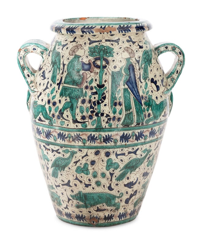 A Monumental Italian Majolica Double-Handle Vessel (1 of 3)
