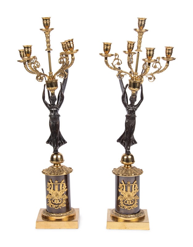 A Pair of Empire Style Gilt Metal Five-Light Candelabra (1 of 2)
