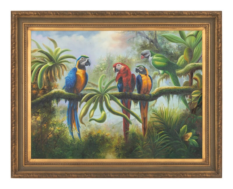 Attributed to Leon Grassi
(20th Century)
Four Parrots in a Jungle (1 of 3)