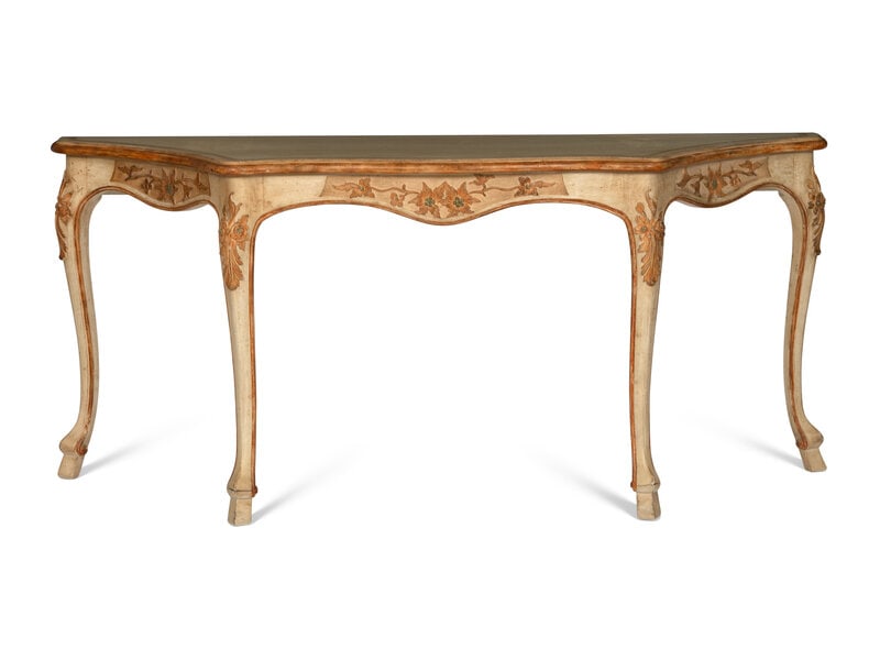 An Italian Rococo Style Cream-Painted Console Table : An Italian Rococo Style Cream-Painted Console Table 20th Century Height 32 x width 72 x depth 22 inches. This lot is located in Palm Beach.