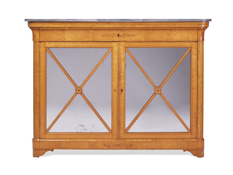 A Charles X Amaranth-Inlaid Bird's Eye Maple Side Cabinet (1 of 2)