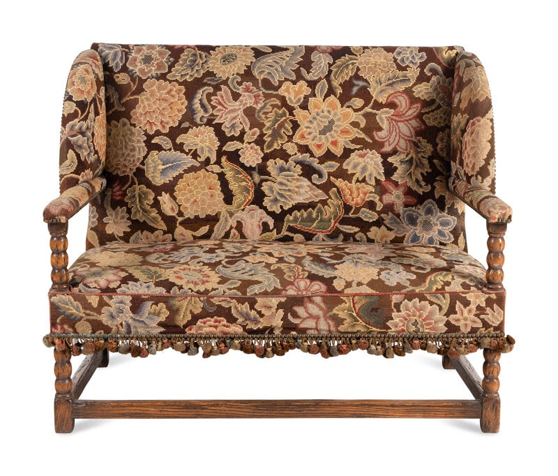 A French Oak  and Gros Point Upholstered Wingback Settee (1 of 2)