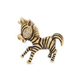 ENAMEL AND DIAMOND ZEBRA BROOCH