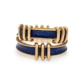 TIFFANY & CO., SCHLUMBERGER, YELLOW GOLD AND BLUE ENAMEL RING