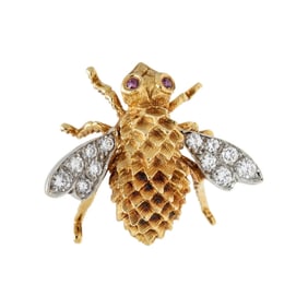HERBERT ROSENTHAL, DIAMOND AND RUBY BEE BROOCH