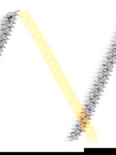 YELLOW GOLD CURB LINK BRACELET: YELLOW GOLD CURB LINK BRACELET 18 karat yellow gold. 7 3/8 inches long, 1/2 inch wide. Stamp: 750. Gross weight: 21.65 dwt. Property from a Private Collection