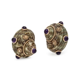 MAZ, AMETHYST AND SHELL EARRINGS