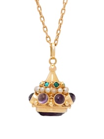 FRENCH, AMETHYST, TURQUOISE, AND SEED PEARL FOB NECKLACE