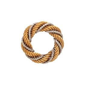 BICOLOR GOLD AND DIAMOND WREATH BROOCH