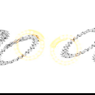 YELLOW GOLD AND DIAMOND HOOP EARRINGS: YELLOW GOLD AND DIAMOND HOOP EARRINGS Round diamonds weighing approximately 3.75 carats total. 14 karat yellow gold. 1 inch long. Stamp: 14K. Gross weight: 6.20 dwt.