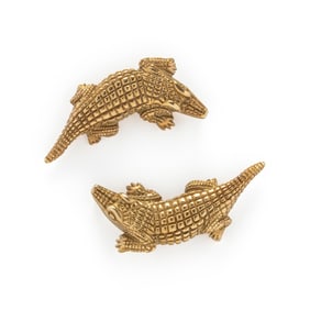 PAIR OF YELLOW GOLD ALLIGATOR BROOCHES