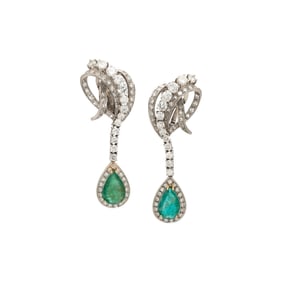 EMERALD, DIAMOND, AND PLATINUM EARRINGS
