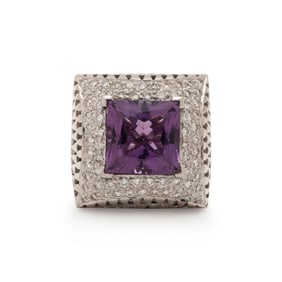 AMETHYST, DIAMOND, AND WHITE GOLD RING