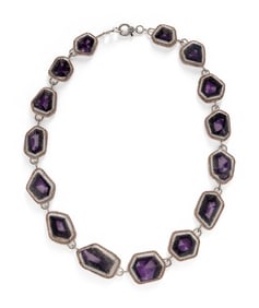 AMETHYST GEODE, ORANGE SAPPHIRE, AND DIAMOND NECKLACE