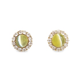 CAT'S EYE CHRYSOBERYL AND DIAMOND EARRINGS