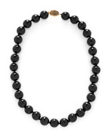 BLACK ONYX BEAD AND YELLOW GOLD NECKLACE